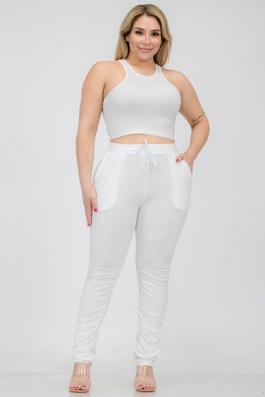 Plus Size Crop Tank Top & Ruched Pants Set