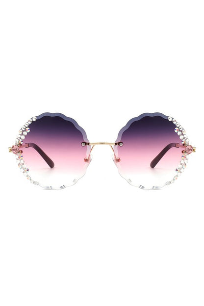 Round Rimless Circle Rhinestone Women Sunglasses