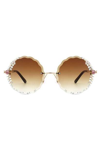 Round Rimless Circle Rhinestone Women Sunglasses