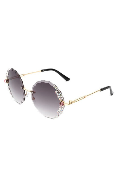 Round Rimless Circle Rhinestone Women Sunglasses