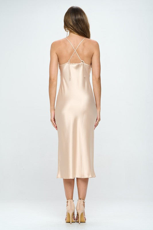 Satin Bias Slip Dress with Slit