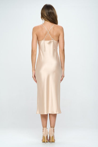 Satin Bias Slip Dress with Slit