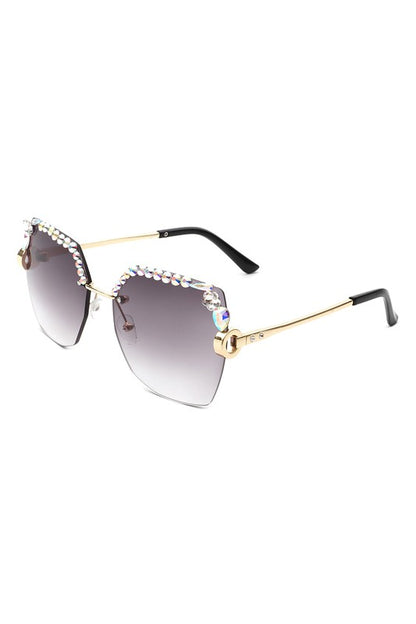 Square Rimless Oversize Rhinestone Sunglasses