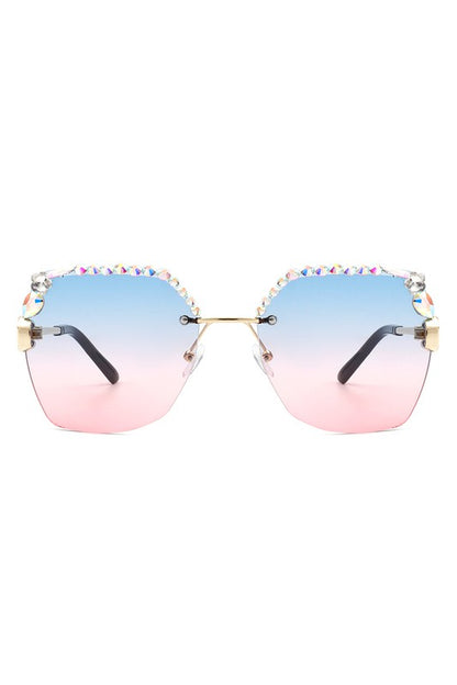 Square Rimless Oversize Rhinestone Sunglasses