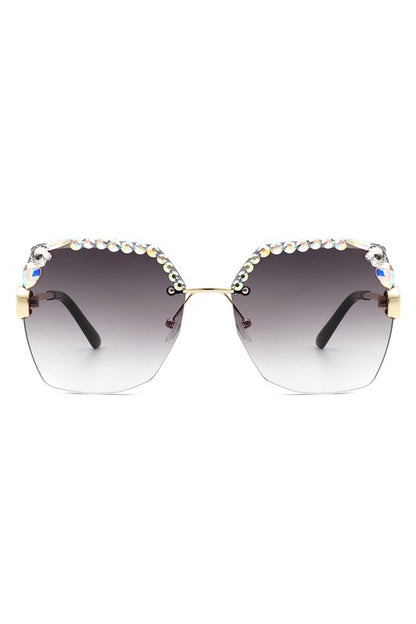 Square Rimless Oversize Rhinestone Sunglasses