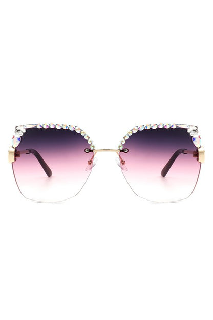 Square Rimless Oversize Rhinestone Sunglasses