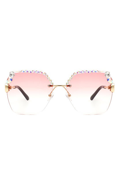 Square Rimless Oversize Rhinestone Sunglasses