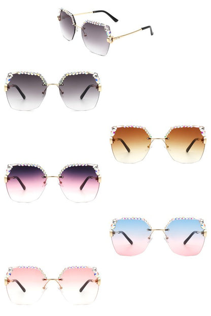 Square Rimless Oversize Rhinestone Sunglasses