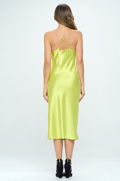 Satin Bias Slip Dress with Slit