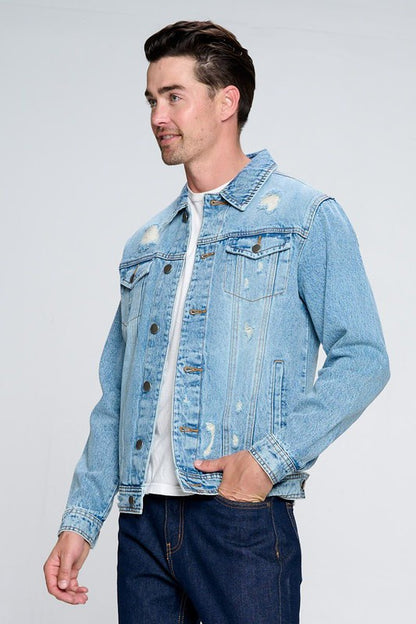 Men's Denim Jacket with Distressed