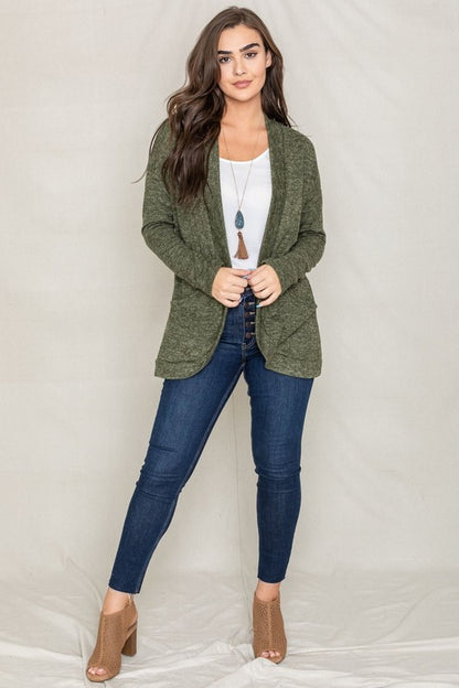 Plus Solid Drape Pocket Cardigan