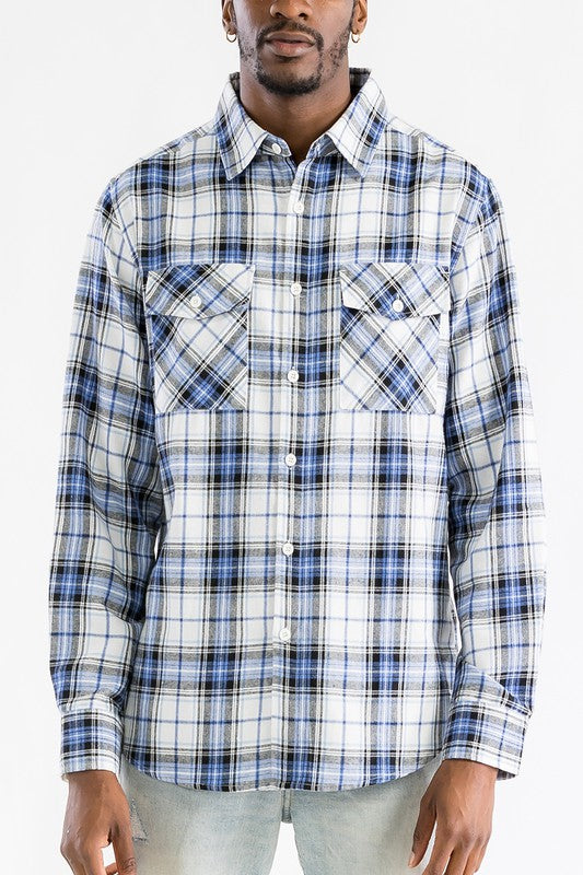 Regular Fit Checker Plaid Flannel Long Sleeve