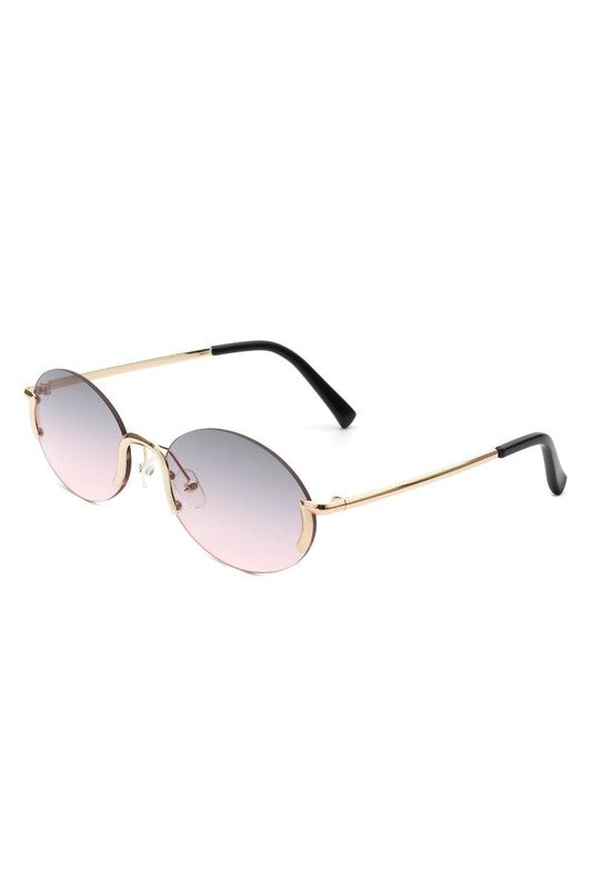 Retro Rimless Oval Fashion Round Sunglasses