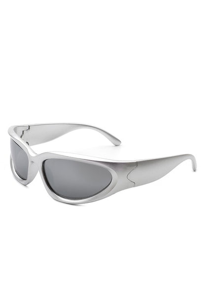 Sporty Rectangle Oval Wrap Around Sunglasses