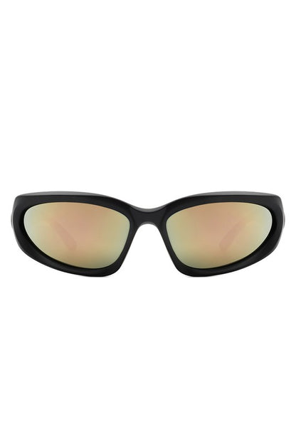 Sporty Rectangle Oval Wrap Around Sunglasses