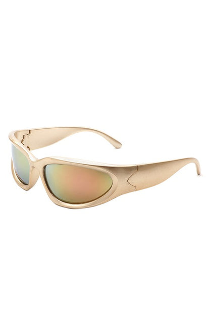 Sporty Rectangle Oval Wrap Around Sunglasses