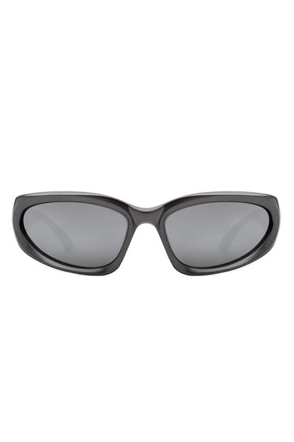 Sporty Rectangle Oval Wrap Around Sunglasses