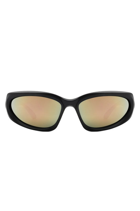 Sporty Rectangle Oval Wrap Around Sunglasses