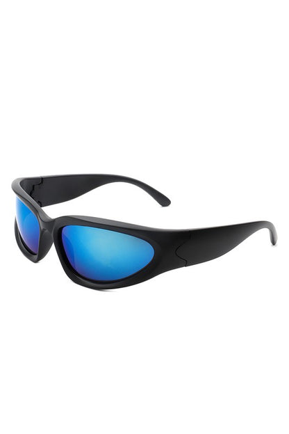 Sporty Rectangle Oval Wrap Around Sunglasses