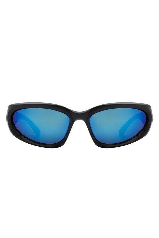 Sporty Rectangle Oval Wrap Around Sunglasses