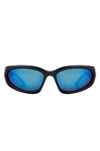 Sporty Rectangle Oval Wrap Around Sunglasses