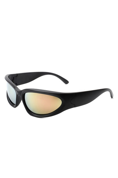 Sporty Rectangle Oval Wrap Around Sunglasses