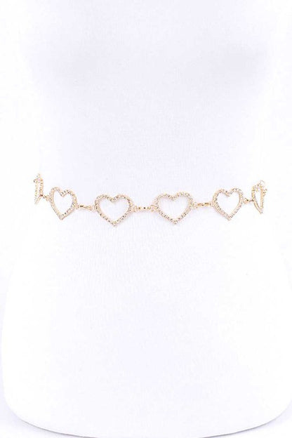 Rhinestone Heart Link Chain Belt