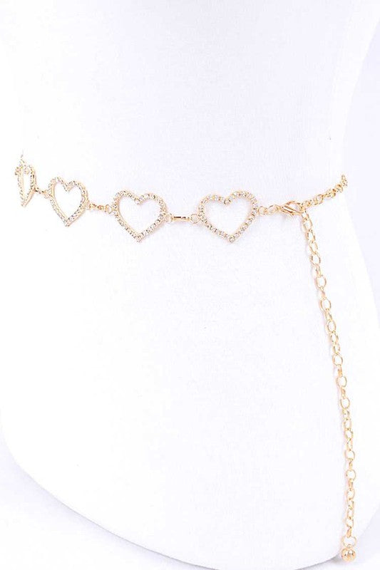 Rhinestone Heart Link Chain Belt