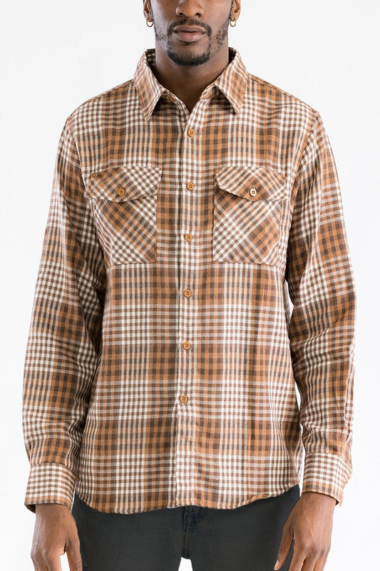 LONG SLEEVE FLANNEL FULL PLAID CHECKERED SHIRT