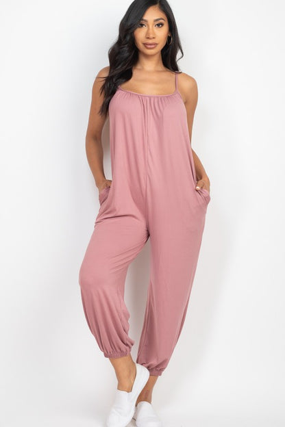 Spaghetti strap solid jumpsuit