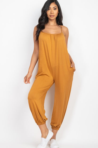 Spaghetti strap solid jumpsuit