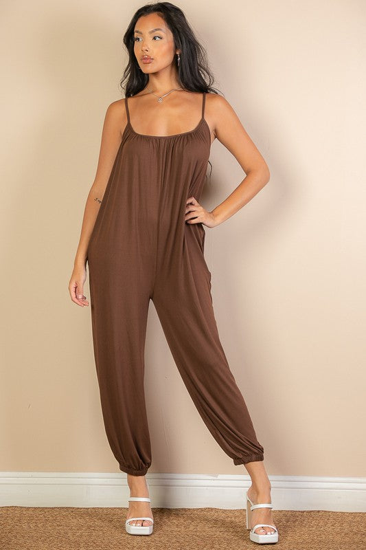 Spaghetti strap solid jumpsuit