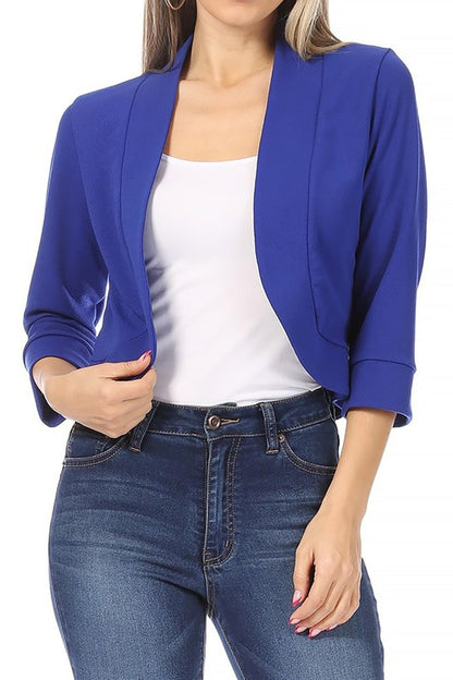 Solid, waist length, collarless blazer cardigan