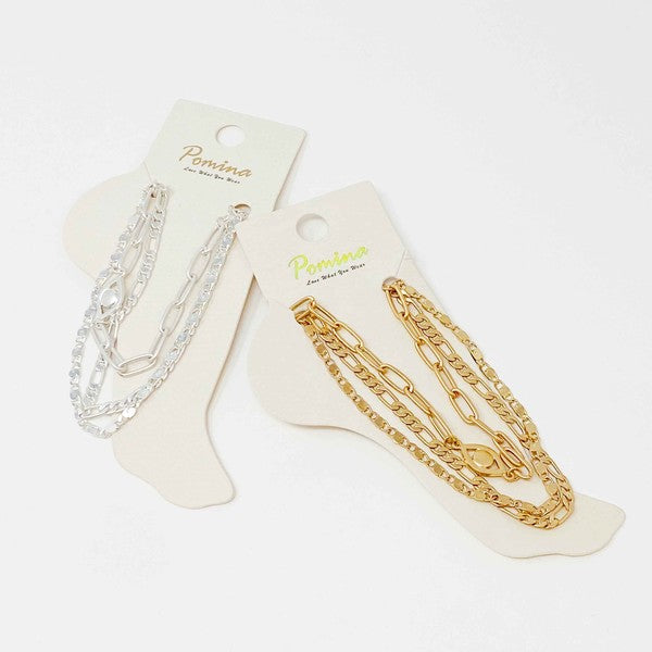 On Trend Chain Anklet, Set of 3