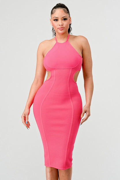 HALTER HOLLOW OUT BODYCON BANDAGE DRESS