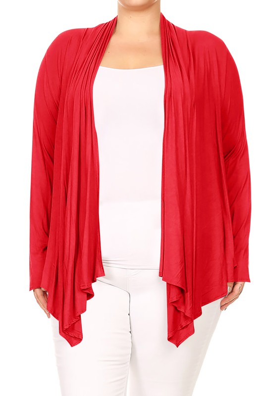 Plus size Open front draped Long sleeves cardigan