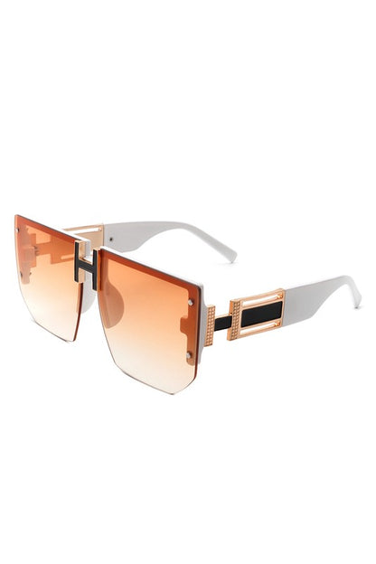 Square Oversize Flat Top Half Frame Sunglasses