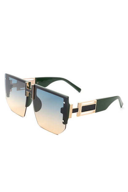 Square Oversize Flat Top Half Frame Sunglasses