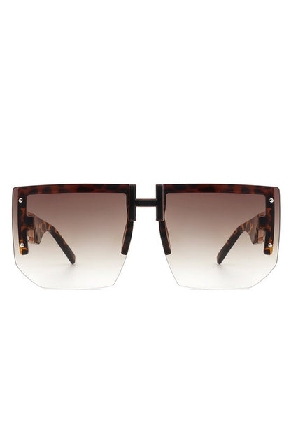 Square Oversize Flat Top Half Frame Sunglasses