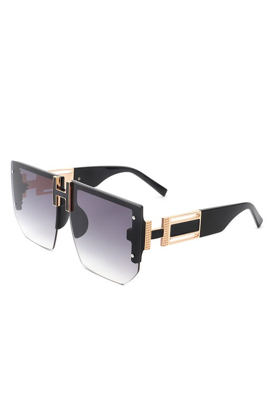 Square Oversize Flat Top Half Frame Sunglasses