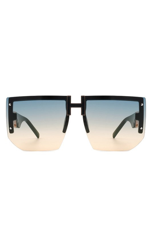 Square Oversize Flat Top Half Frame Sunglasses