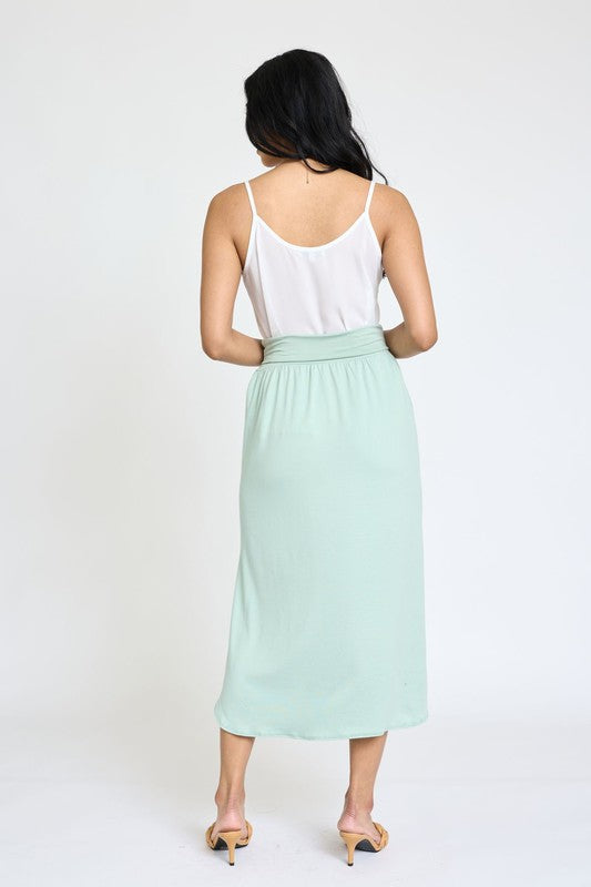 Plus Solid Side Slit Midi Skirt