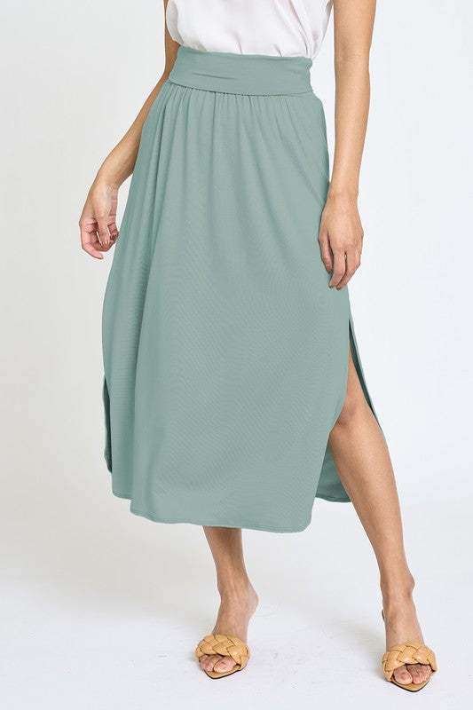 Plus Solid Side Slit Midi Skirt