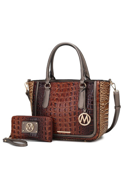 MKF Collection Faux Crocodile-Embossed Satchel Bag