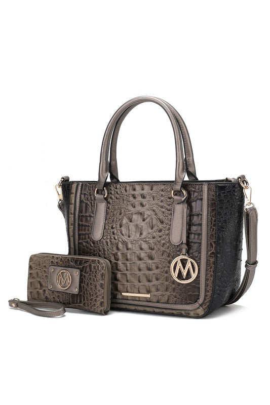 MKF Collection Faux Crocodile-Embossed Satchel Bag