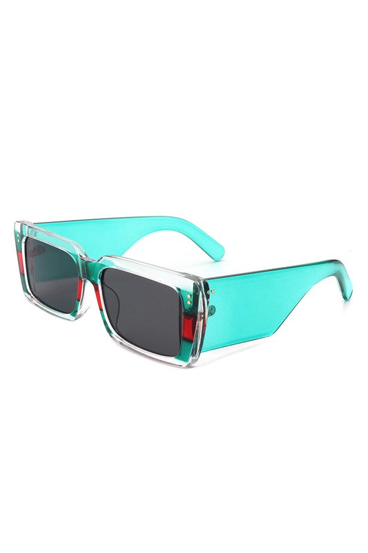 Rectangle Flat Top Retro Tinted Chunky Sunglasses