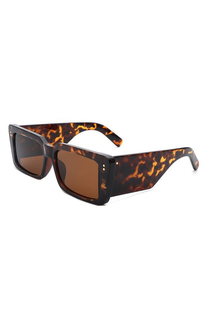 Rectangle Flat Top Retro Tinted Chunky Sunglasses