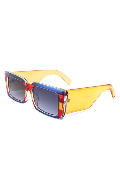 Rectangle Flat Top Retro Tinted Chunky Sunglasses