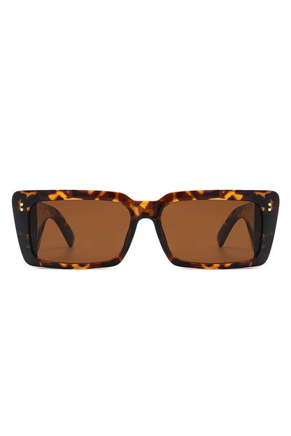 Rectangle Flat Top Retro Tinted Chunky Sunglasses