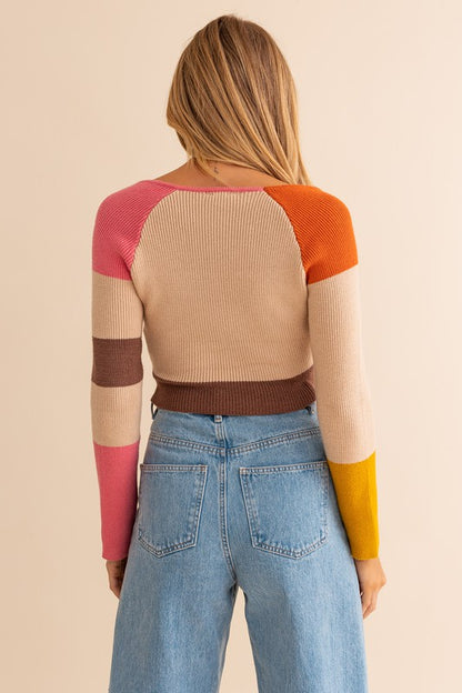 Long Sleeve Color Block Stripe Knit Top